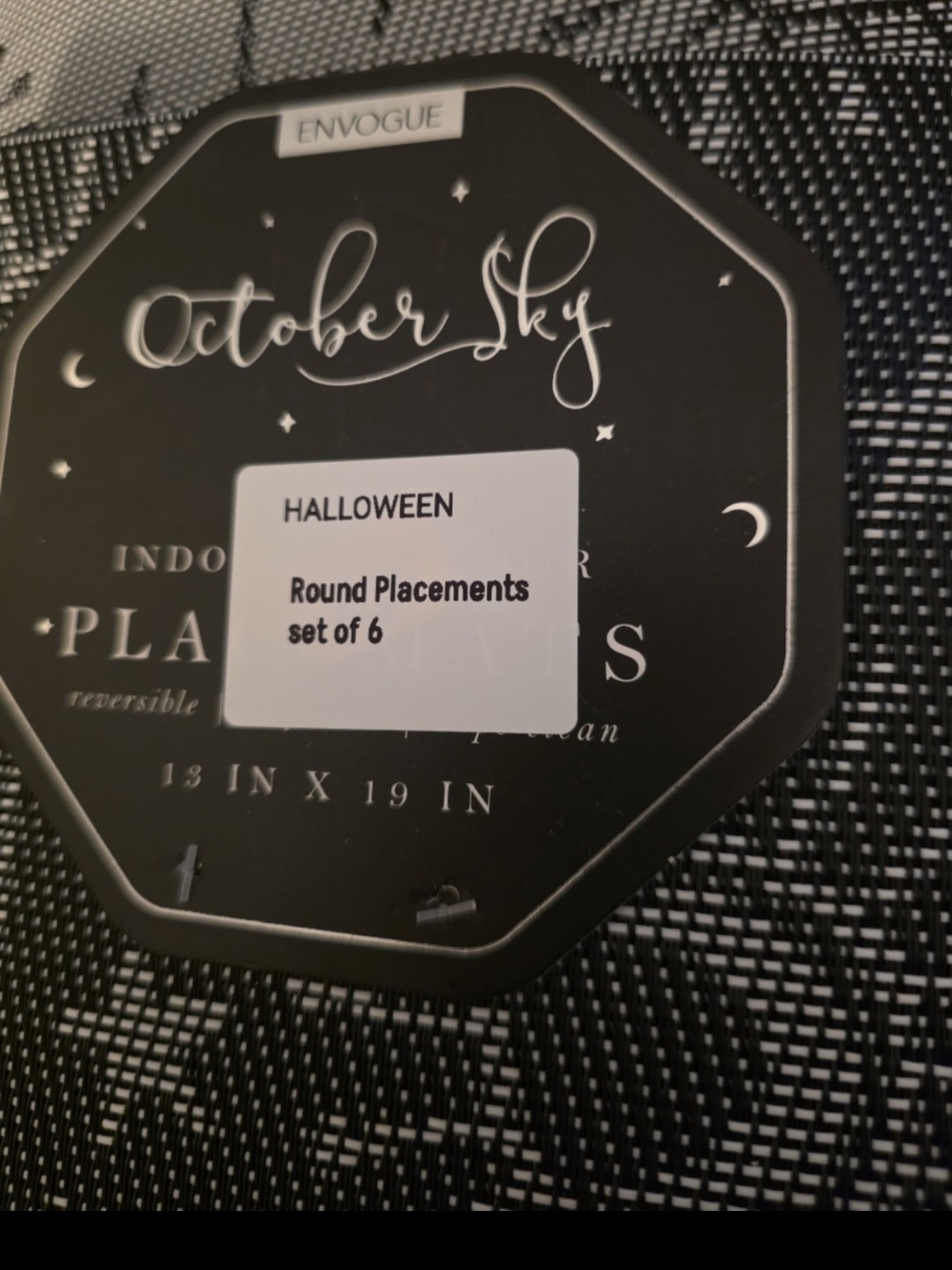 Envogue October Sky Black Round Placemats - Set of 6